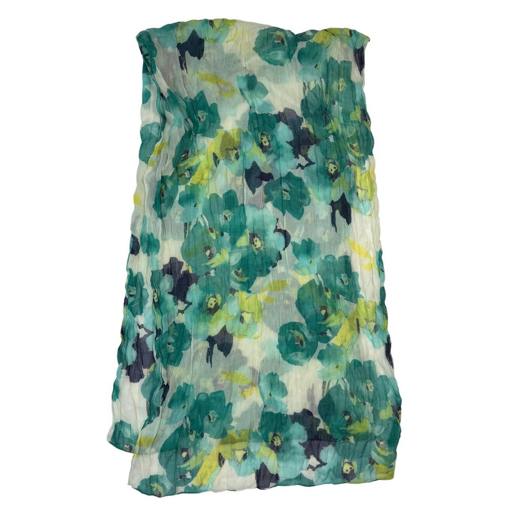 LOFT Floral Cottagecore Boho Womens Rectangle Scarf Teal Green Yellow Polyester